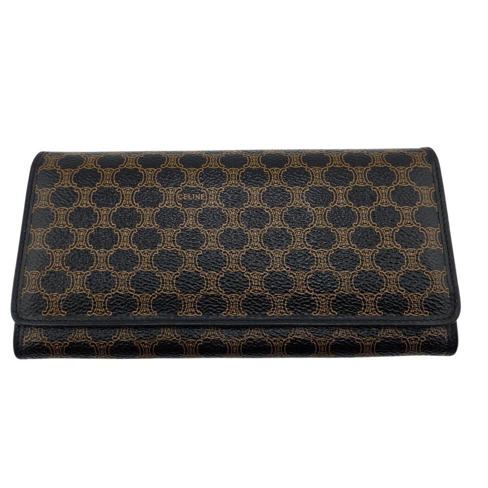 Celine Macadam Triomphe Long Wallet Black Brown Monogram Kiss Lock Clutch - Picture 2 of 10